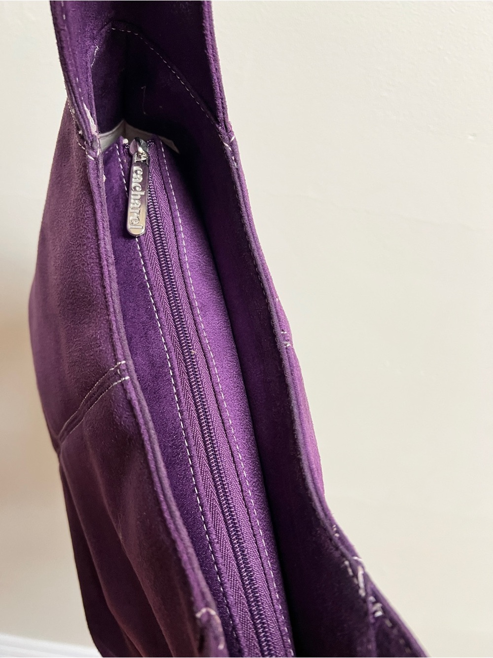 Purple faux Suede Shoulder Bag - Elegant Everyday Hobo - Picture 4 of 8
